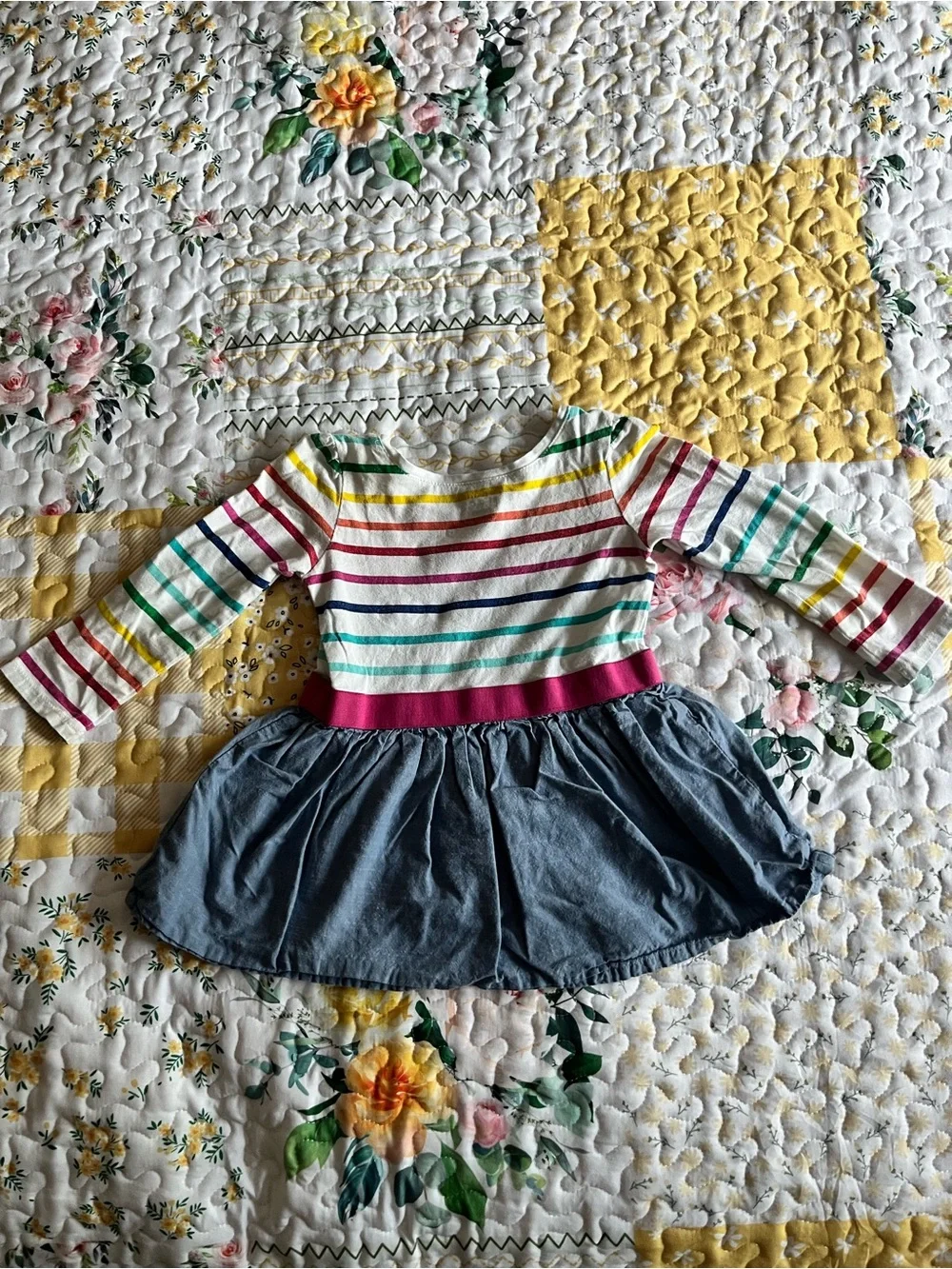 LIKE NEW 🌈 The Children's Place Rainbow Stripe Long Sleeve Dress 18-24 mo - Picture 4 of 5
